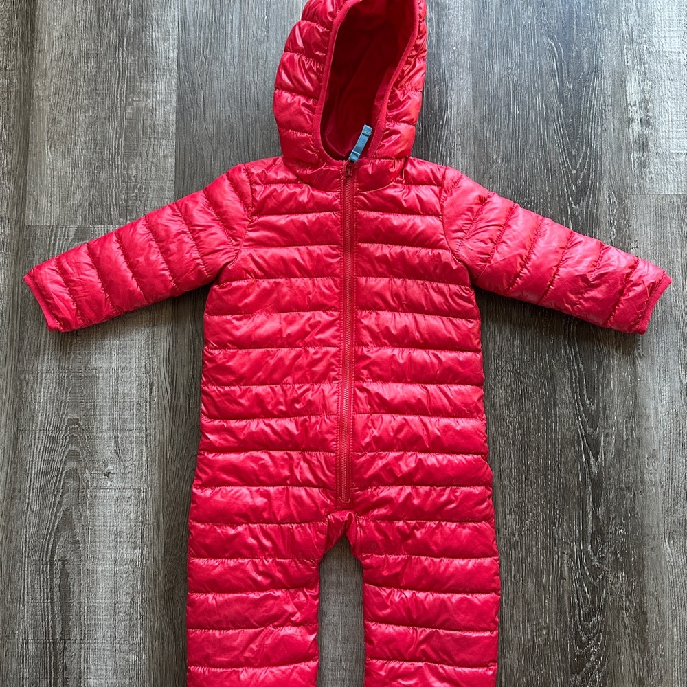 Primary Red Puffer Hooded One-Piece Jacket